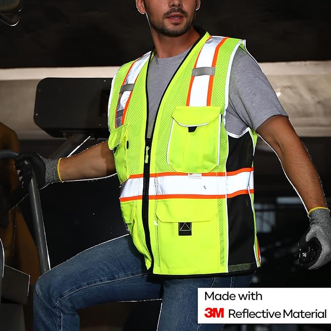 Neopelta Reflective Safety Vest Yellow Mesh, Made with 3M Reflective Tape, Heavy Duty Vest with ID pocket, Padded Neck, Yellow L