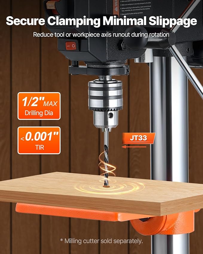 VEVOR 8 in Benchtop Drill Press, 2.3A Induction Motor, Tabletop Drilling Machine with 750/1140 / 1740/2340 / 3200 RPM Adjustable Speed, 0-45° Tilting Worktable, LED Work Light, for Wood Metal