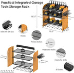 CCCEI Modular Pegboard Rack Power Tool Organizer with Charging Station. 4 Layer Wall Mount Drill Holder, Yellow Tool Battery Charger Organizer. Garage Shop Storage Utility Shelf with 10FT Power Strip