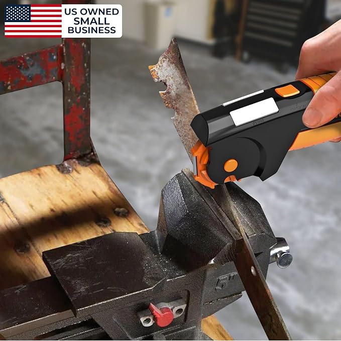 Orange Ninja 7-in-1 Garden Tool & Knife Sharpener – Sharpens Lawn Mower Blades, Axe, Hatchet, Machete, Pruner & Hedge Shears – Repairs & Hones Edges by Sharp Pebble