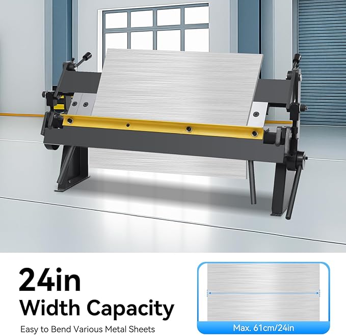 24" Sheet Metal Bender, W-2420A Pan and Box Metal Hand Brake 0-135° Industrial Precision Pan Metal Hand Brake with Removeable Fingers for Carbon Steel, Aluminum