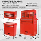 Rolling Tool Chest with Wheels, 8-Drawer Tool Box Organizer with Lock, Detachable Top Cabinet, Sliding Drawers, Tool Storage Cabinet for Garage & Workshop, Red