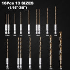 Hex Shank Cobalt Drill Bit Set 16Pcs 1/16"-3/8", M35 HSS Twist Impact Drill Bits for Metal and Hardened Steel, with Indexed Storage Case