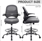 HYLONE Tall Drafting Chair Standing Desk Chair with Flip-Up Armrests, Adjustable Height Ergonomic Office Chair with Footrest Ring - High Stool Chair for Standing Desk (Dark Grey)