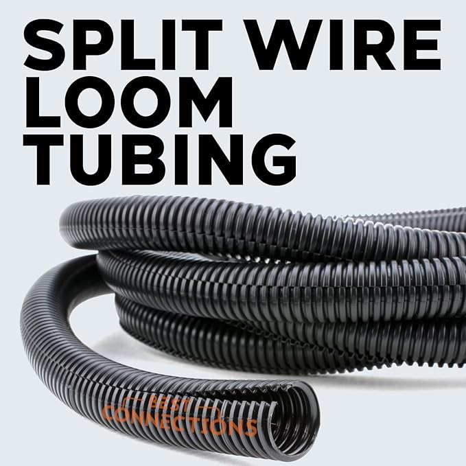 BEST CONNECTIONS (1/2" x 100 ft) Split Wire Loom Flex-Guard Convoluted Tubing Protective Split Cable Sleeves for Automotive Home Industrial Electrical Wires Chemical Resistant Conduit Black