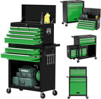 8 Drawer Tools Chest,42.9 inch Tool Cabinet with Universal Lockable Wheels，Organizable Tool Box with Detachable Top Box for Workshop，Blackgreen