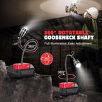 LIVOWALNY 2000LM LED Work Light Compatible with Milwaukee 18V Battery, 20W Flood Light, 12" Flexible Gooseneck, Flashlight Lights with USB-A & Type-C Charging Port, Low Voltage Protection (No Battery)