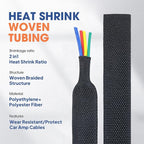 2 to 1 Heat Shrink Woven Tubing Abrasion Resistant Braided Sleeving Shrinkable Fabric Loom Protector for Auto Amp Harness Sheath Cable(1-1/8"ID-216inch)