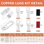 62PCS 2 AWG Tinned Ring Terminal Heat Shrink Tubing Set Copper Wire Lugs 2 Gauge 5/16", 3/8", 1/4", 1/2", 30Pcs Battery Cable Ends and 32PCS Heat Shrink Tubing