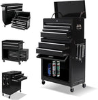 8-Drawer High Capacity Rolling Tool Box with Wheels,Rolling Tool Chest with Drawer,Tool Box on 4 Wheels with Lock, Tool Storage Cabinet Removable Portable Box for Garage Warehouse (Black)