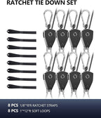 VIPARSPECTRA Retractable Heavy Duty Ratchet Tie Down Straps [8 Pack, 8ft, 75lbs/Pack], Rope Pulley System with Carabiner Hook Rope Adjuster for Hanging Plants/Grow Light/Tents Various Tie-Down Uses