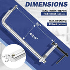 12 Inch Heavy-duty Bar Clamps (1200 lbs), 4-Pack, 4-3/4" Throat, Thickened F Clamps for Welding, Metalworking and Woodworking