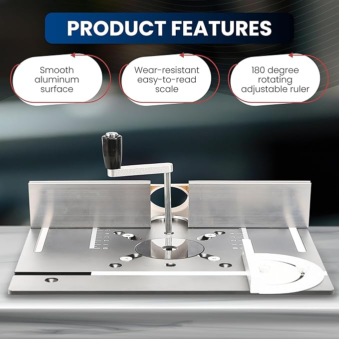 Elestoria Aluminum Router Table Insert Plate | Router Flip Plate for Woodworking Benches| Miter Gauge Guide, Sliding Fence Brackets, Tenon Ruler | Versatile Trimming Engraving Table | Silver 111