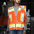 Dib Safety Reflective Vest Heavy Duty, High Visibility Two Tone Engineer Vest, Made with 3M Tape, Padded Collar, Retractable ID Pocket, Orange XL