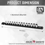 ALOANES 1/4-Inch Drive Magnetic Socket Organizer, Heavy Duty Aluminum Socket Rail Organizer, 360° Swivel Clips Socket Holder Kit for Tool Box, 1/4-Inch Socket Holder x 14 Clips (Black)