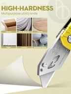Utility Knife, BIBURY Upgraded Version Heavy Duty Box Cutter, Pocket Carpet knife with 10 Replaceable SK5 Stainless Steel Blades, Belt Clip, Easy Release Button, Quick Change and Safety Lock-Yellow