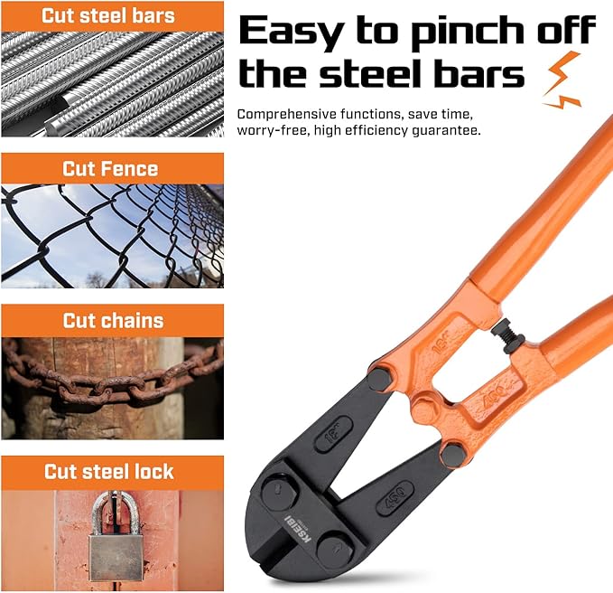 KSEIBI 141585 Heavy-Duty Medium Size Bolt Cutter 24" for Cutting Fence, Steel Wire, Chain, Screws, Rivet, and Medium Padlock, with Soft Grip Rubber Ergonomic Handle Cutters