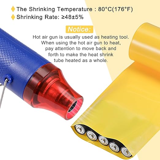 MECCANIXITY Battery Wrap PVC Heat Shrink Tubing 26mm Dia 43mm Flat 10 Feet(3meters) Yellow Good Insulation for Battery Pack