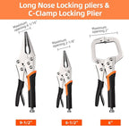 Locking Pliers Set,6-Pack Vice Grips,5"/7"/10"Curved Jaw Locking Pliers,6-1/2"& 9-1/2" Needle Nose Vise Grips and 6" C-Clamp for welding,Metal Bending,Woodworking