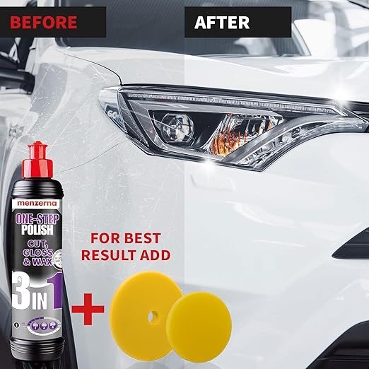 menzerna All-in-One polishing Kit I Car polishing Set with Menzerna One-Step Polish 3in1 (16oz) and 6 Inch Polishing Pad I Moderate Scratch Remover, high Gloss and Wax Kit for All Types of Vehicles