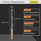 Drill Bit, 8.5mm Cutting Diameter, 4341 HSS Gold and Black 118° Cutting Angle Number Jobber Bits - (Applications: for Drilling Soft Metal Plastic Wood), 6-Pieces