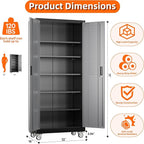 Metal Garage Storage Cabinet with Pegboard, 71''H*32" W*16" D Rolling Tool Cabinets on Wheels with 5 Adjustable Shelves for Garage Home Warehouse Utility Room, Assembly Required,Black and Grey