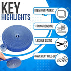 TNP Hook and Loop Tape Strap Cable Ties Fastener (Blue) (15 Feet) - Sticky Self Adhesive Nylon Fabric Roll Wrap 0.75" Wide 5 Yards Reusable for Cutting Custom Length Cord Wire Fastening