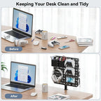 KDD 7 in 1 Clamp-on Desk Pegboard - No Drill Desk Side Storage with Phone Stand/Pen Holder/Storage Box/Headset & Controller Holder/Hooks, Detachable Gaming Pegboard for Office & Home Desktop Organizer