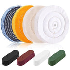 8PCS 6 Inch Buffing & Polishing Wheel Kit for Bench Grinder, 1/2" Arbor Hole, Denim/Yellow/White/Flannel Polishing Wheels with 4 Buffing Compound Set,Polishing Rouge Bars