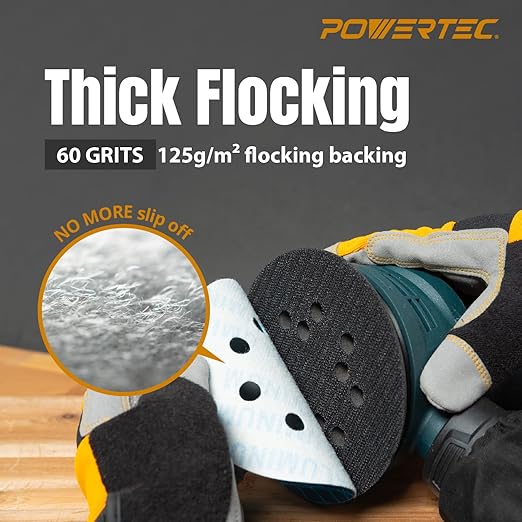 POWERTEC 5 Inch 8-Hole Hook and Loop Diamond Shaped Sanding Discs, 50PK, 80 Grit for Random Orbital Sanders – J-Weight Cloth Backing for Long Life, Anti-Clog Sandpaper (44908)