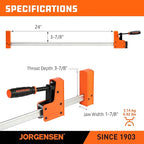 JORGENSEN 24-inch Bar Clamps, 90°Cabinet Master Parallel Jaw Bar Clamp Set, 2-pack