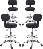 Drafting Stool Chair with Back, Adjustable Foot Rest Backrest Swivel Rolling Stool, Multi-Purpose Office Desk Chair, Thickened Seat for Home Bar Spa Kitchen Shop 4pack
