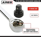 ARES 42068-1/4-Inch Drive 120 Tooth Ratchet – 3 Degree Swing Arc - Reversible Ratcheting Mechanism - Ergonomic Handle and Professional Gear Structure