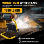 7000LM LED Work Light 5ft Cord with Plug,with Individual Switch.Portable,IP66 Waterproof with a stand.For camping,garage, car repair, workshop and job sites.Great for replacing old halogen work lights