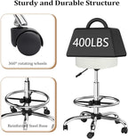 OmySalon Drafting Chair,Ergonomic Office Desk Chair with Back Support,Tall Adjustable Rolling Stool with Footrest & Thick Seat Cushion,Computer Chair for Salon Medical Spa Home Bar Kitchen, White