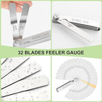 Stainless Steel Feeler Gauge 32-Blade 0.04-0.88 mm (0.0015-0.035 Inch) Precision Gap Measuring Tool for Valve Adjustment, Spark Plug Gap, Dual Marked Metric and Imperial Measuring Tools