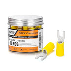 90PCS Fork Wire Connectors Insulated - Yellow 12-10 AWG M4 Stud Size #8 - U-Type Tinned Copper Spade Electrical Crimp PVC Terminals