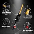 EZARC Countersink Drill Bit Set, 12 PCS Counter Sink Drill Bit Adjustable, #4, #6, #8, #10, #12, Magnetic Extension bit Holder for Woodworking with Storage Box