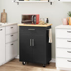 Shintenchi Kitchen Island Cart with Storage,Rolling Kitchen Island Side Table on Wheels with Worktop,Single Door Storage Cabinet and Drawer for Kitchen,Dinning Room, Black