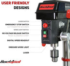 BUCKTOOL 12 INCH 6.2A Professional Bench Drill Press, 3/4HP Powerful Benchtop Drill Press, Variable Speed Drill Press with IIIA Laser and Work Light