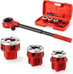 Pipe Threader Ratchet Kit， Manual Ratcheting Pipe Threading Tool Set with 3 NPT Dies 1/2" NPT, 3/4" NPT, 1" NPT,Portable Cast Iron Pipe Threading Set for Galvanized Aluminum Iron Copper PVC Pipes
