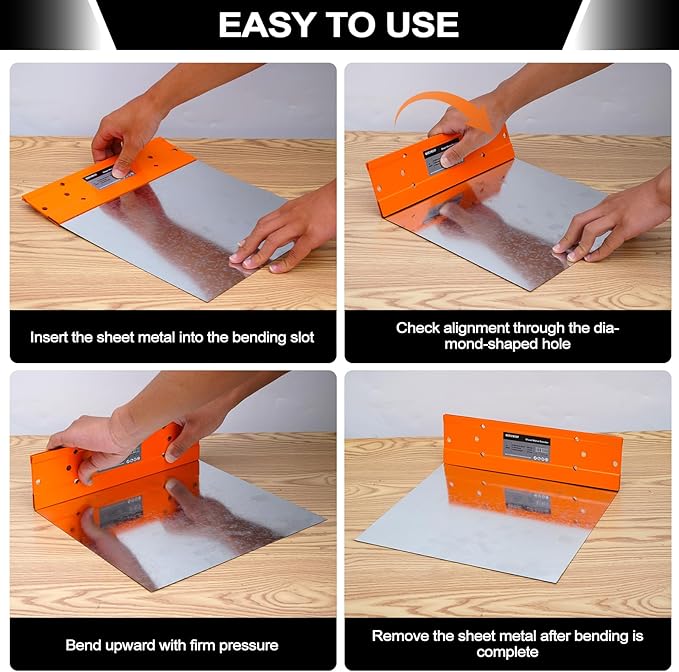 Sheet Metal Bender Folding Tool, 18 Inch Hand Seamer for HVAC Ductwork, Roofing & Metal Panels, 3/8" & 1" Fold Depth, Heavy Duty Steel Brake with High-Visibility Orange Finish