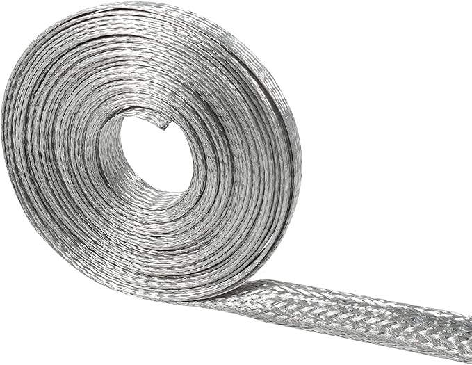 Tinned Copper Wire Shielding Sleeve, Expandable Ground Strap Wiring Braided Sleeving Metal Mesh Sheathing Cabling Wiring Protector (5/16inch - 45ft)