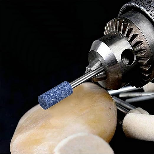 HUHAO 6Pcs Rotary Grinding Stone- 3mm Shank Assorted Shape Abrasive Stone Mounted Grinding Point Sharpening Bits for Rotary Tool Drill, Grinding, Polishing