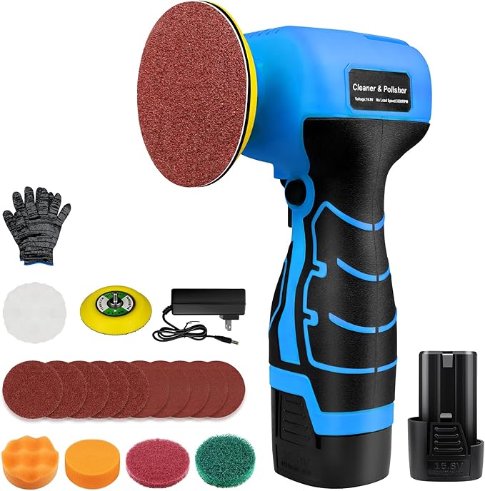 Cordless Sander, 3" Palm Sander with 16.8V 3.0Ah Li-ion Battery, 3500RPM Mini Polisher, 19 Accessories Sander Tool for Sanding/Polishing/Waxing/Cleaning