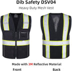 Dib Safety Vest Reflective Black Mesh, High Visibility Vest with Pockets and Zipper, Heavy Duty Vest Made with 3M Reflective Tape XL