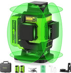 Huepar Laser Level, Self-leveling 16 Lines Green Beam 4D Cross Line Tiling Floor Laser Tool-2 x 360 Horizontal & 2 x 360 Vertical Laser Lines with Two Li-ion Batteries and Hard Carry Case-LS04CG