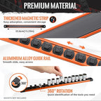 Magnetic Socket Organizer, 3-Piece Heavty Duty Aluminum Socket Holder, Socket Rail for Tool Box, Premium Quality 360° Swivel Socket Rack with 36 Clips for 1/2-Inch(Orange)
