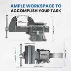 Forward CR60A 6.5 Inch Bench Vise Heavy Duty Vice with Anvil and 210 Degrees Swivel Base (6 1/2")