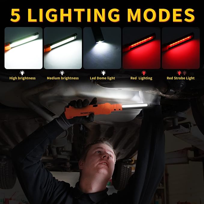 4 Pack Flash lights Vagocom Automotive Tools for Mens Dad,Cordless LED Rechargeable Worklight with Magnetic Base 360° Rotate 5 Modes Brightness Trouble Torch for BBQ,Camping,Handmade,Mechanic,Gift